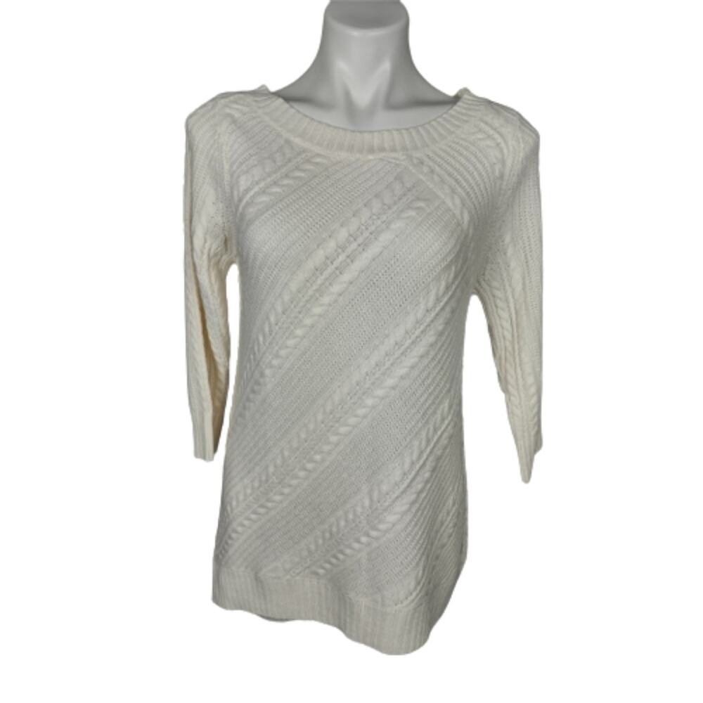 New York and Company Cream Cable Knit Sweater Size Medium